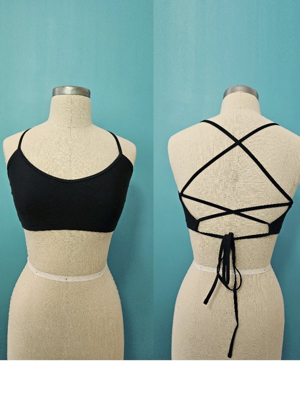 NWT Aisle Swim Bikini Top Strappy Supportive Adjustable Tie Back Bra Black - XL